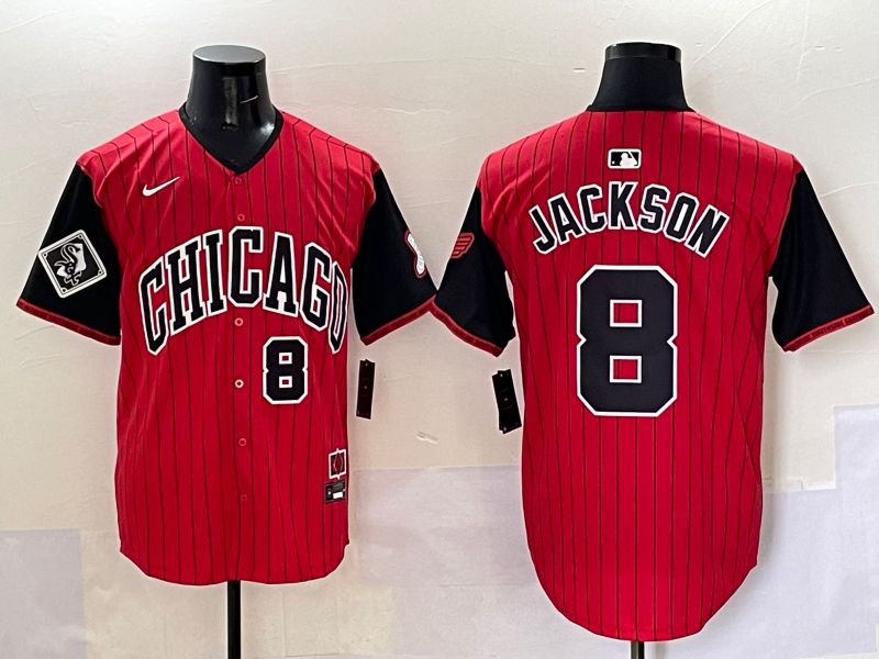 Men 2025 Chicago White Sox #8 Jackson Red Stripe Joint Name Nike MLB Jersey style 36->chicago white sox->MLB Jersey